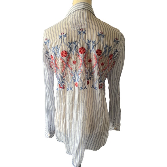 Johnny Was Striped Embroidered Button Up Shirt - Picture 5 of 8